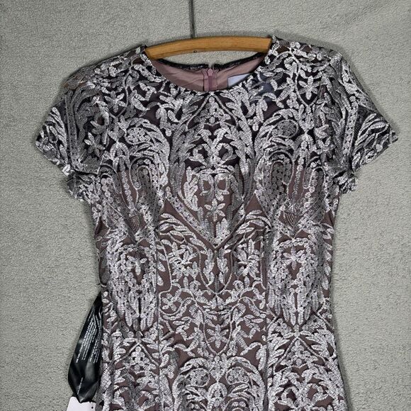 NWT JS Collections Dress Women Size 4 Jacquard Boat Neck Shimmer Damask Romantic - Picture 2 of 15